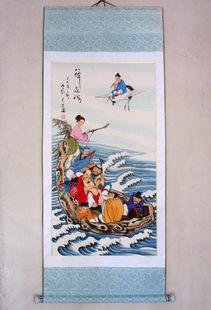 手绘国画人物画八仙过海字画客厅办公室书房酒店茶楼装饰卷轴挂画