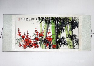 手绘真迹竹子梅花岁寒三友图卷轴画横式挂画装饰画名家作品