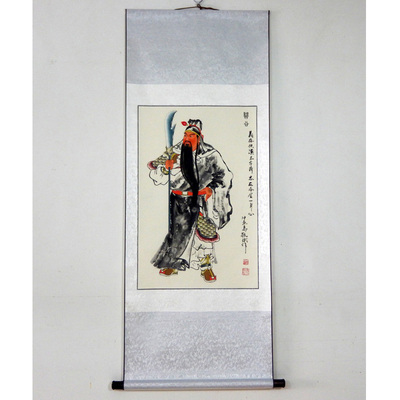 手绘国画人物画关公关圣大帝水墨卷轴画武财神关羽画像挂轴装饰画