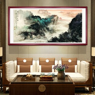 名家真迹四尺手绘泼彩重彩山水画峡江祥云图客厅装饰画办公室挂画