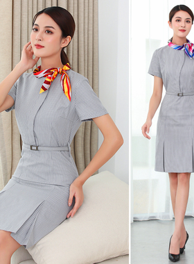 海航空姐制服连衣裙女灰色空乘新款高端夏装案场售楼部工作服职业