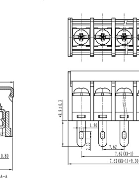 环保铜JFF28H-7.62粗脚黑色栅栏式接线端子DG28H带盖子连接器