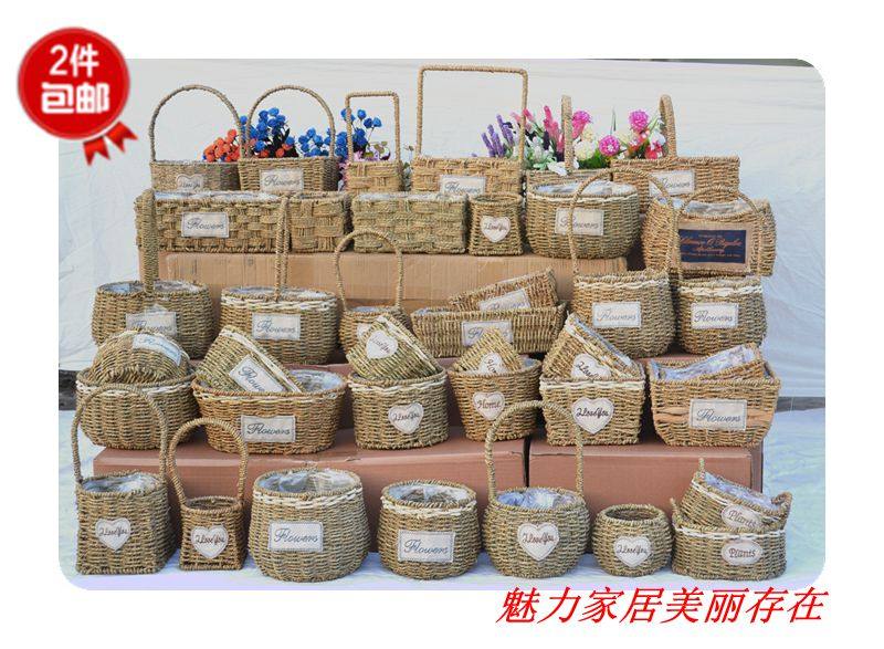 田园欧式系列草编花蓝花器榴莲礼篮绿植/花卉/多肉花盆榴莲花束篮,家居饰品,花篮,淘宝优惠券,粉丝福利购,淘宝优惠卷