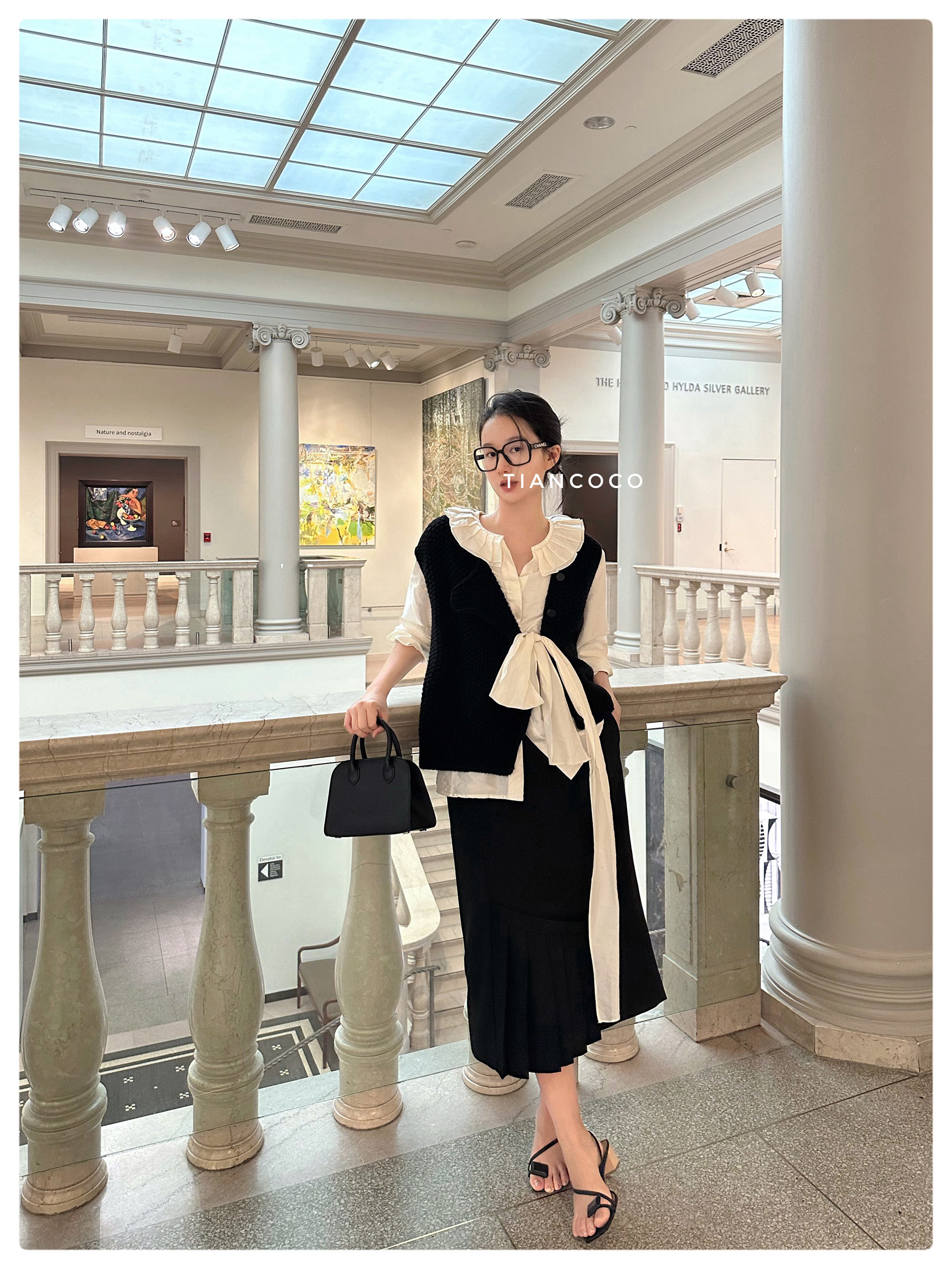 Tiancoco时髦立体肌理感编织精纺全羊毛设计无龄感气质马甲背心