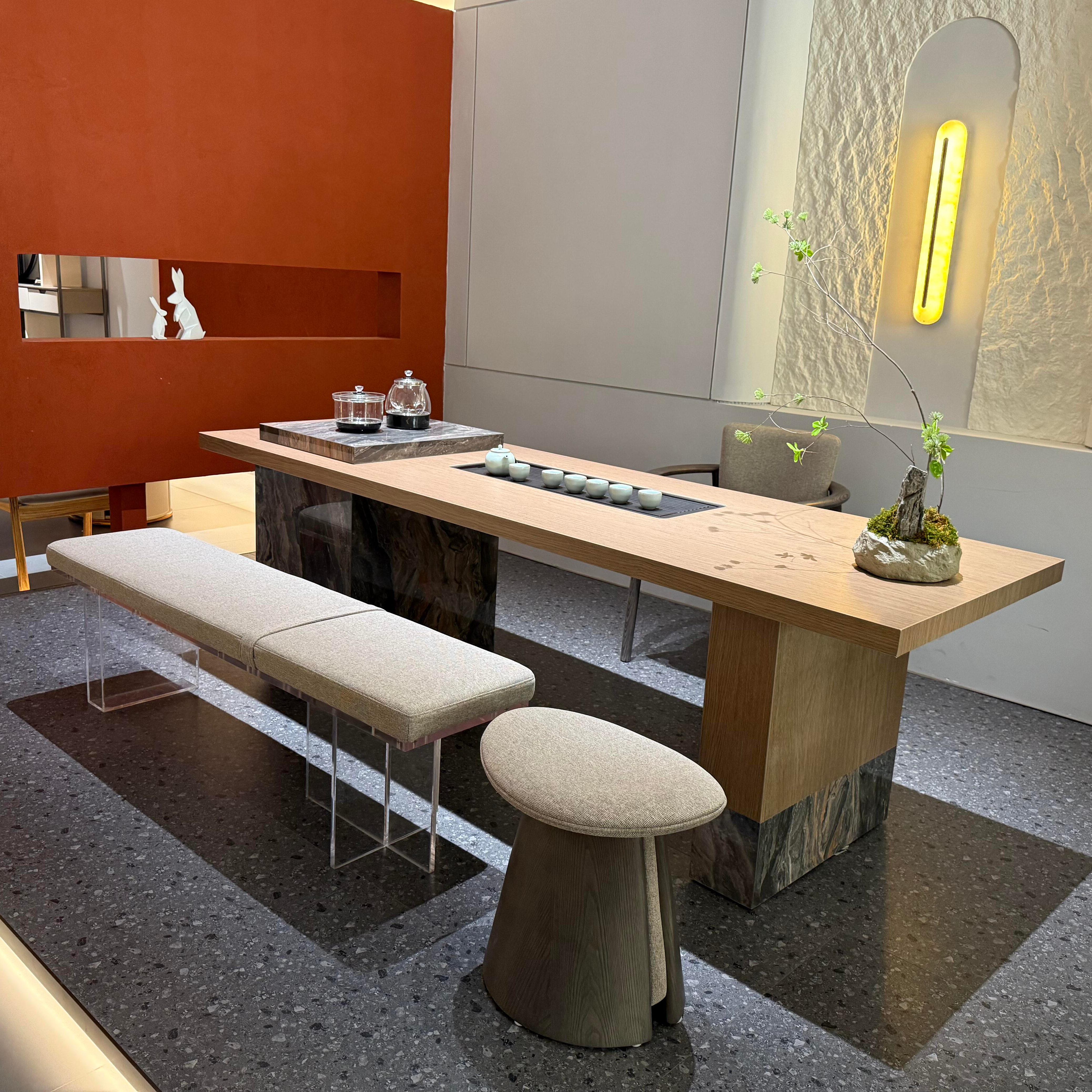 意式极简实木岩板茶桌2025新款威尼斯棕客厅茶台办公室高端泡茶桌