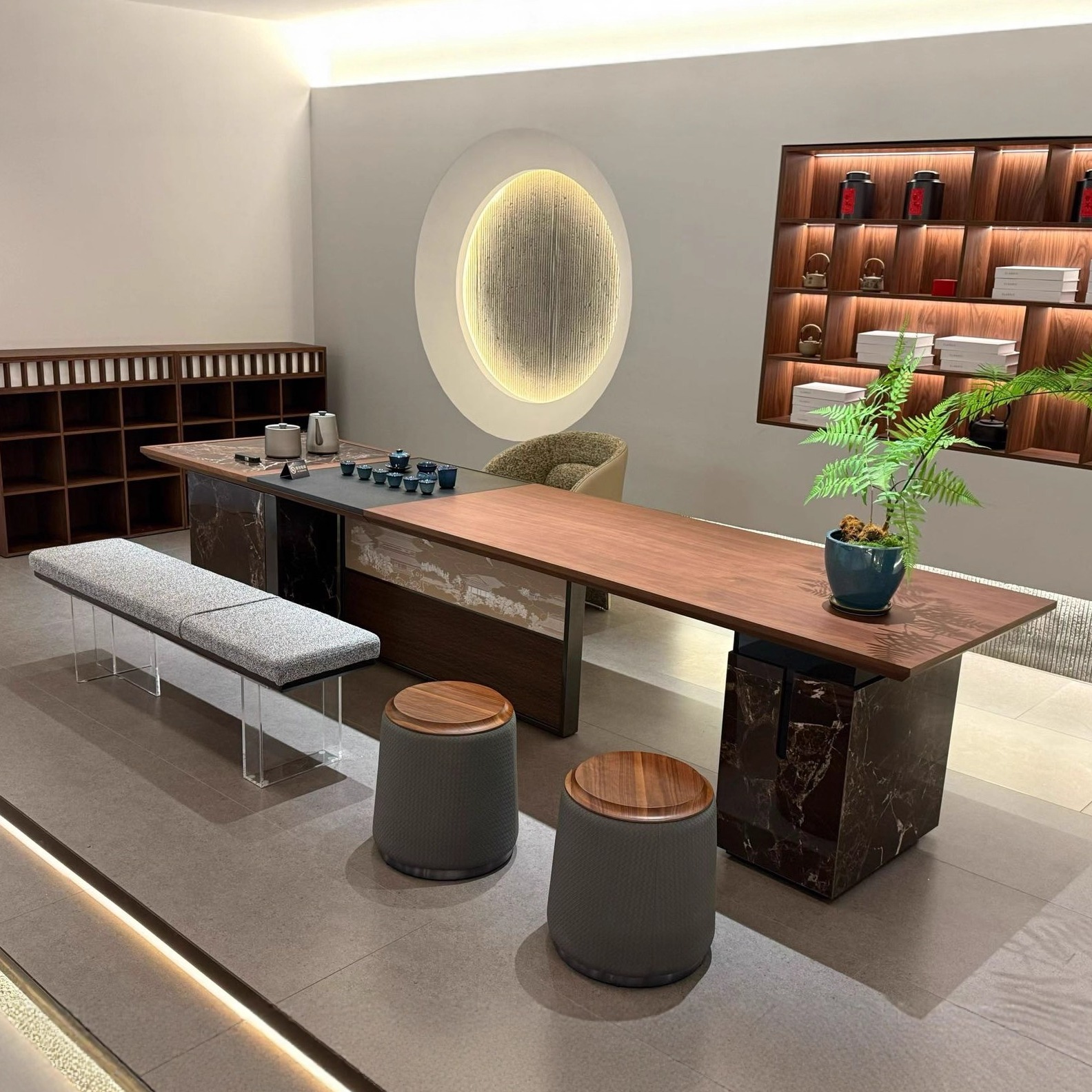 2025新款轻奢实木岩板茶桌泡茶办公一体高级感总裁办公室茶室茶台