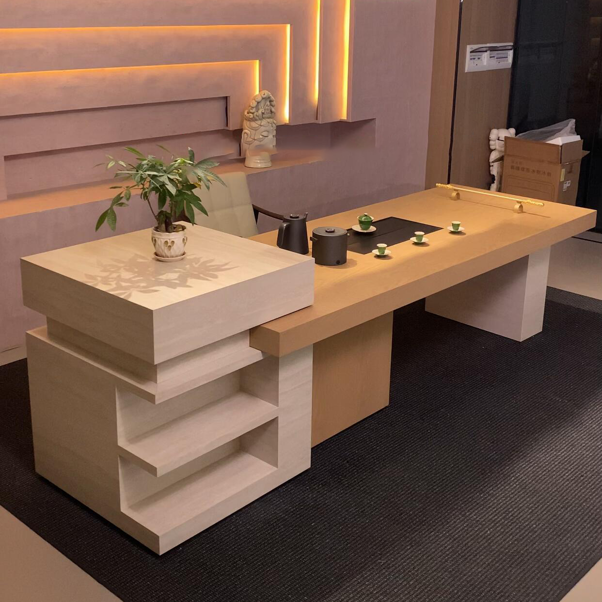 轻奢2025新款茶桌高级感实木岛台泡茶办公一体多功能老板泡茶桌