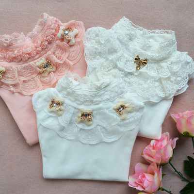 春秋韩版蕾丝高领加绒加长袖T恤