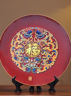 福字圆形摆件新中式风格玄关入户客厅餐厅墙壁装饰画福2525