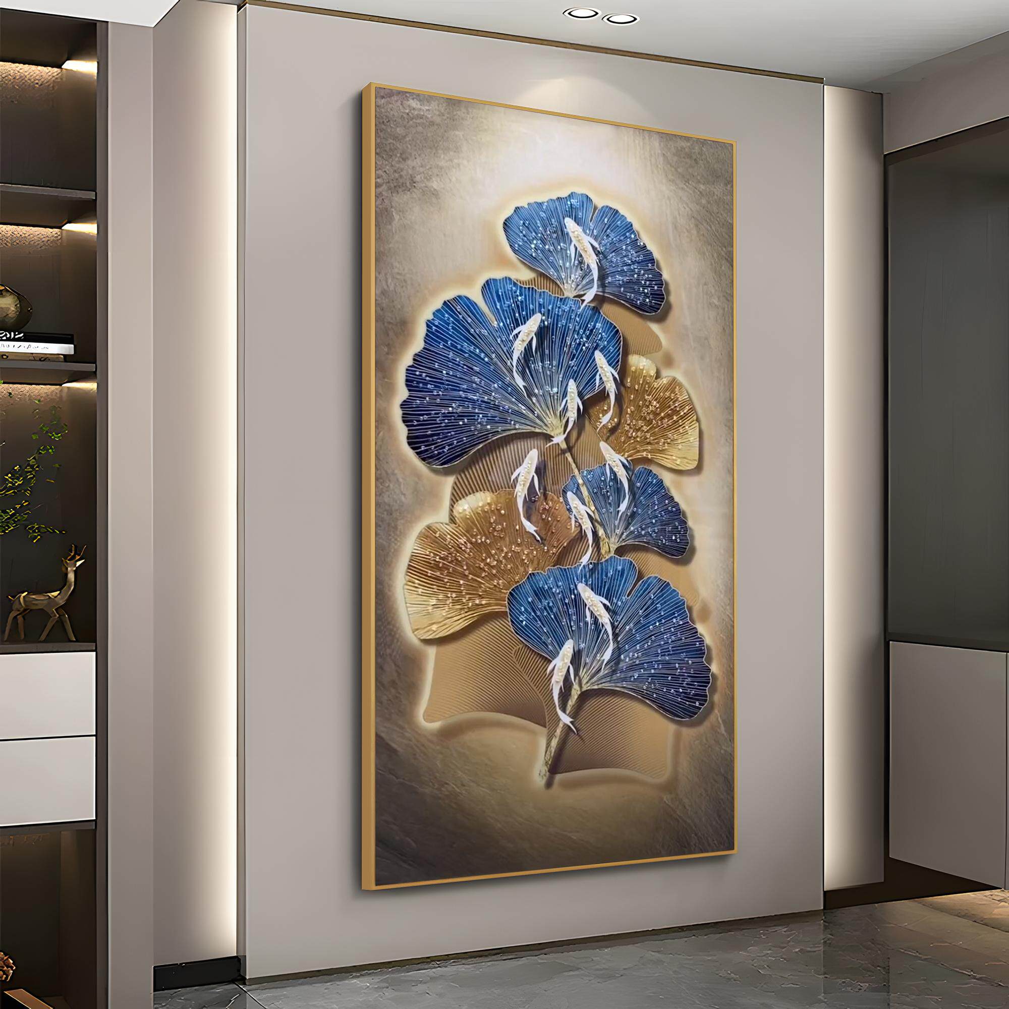 镶钻现代简约家大业大九鱼玄关装饰画客厅挂画银杏叶