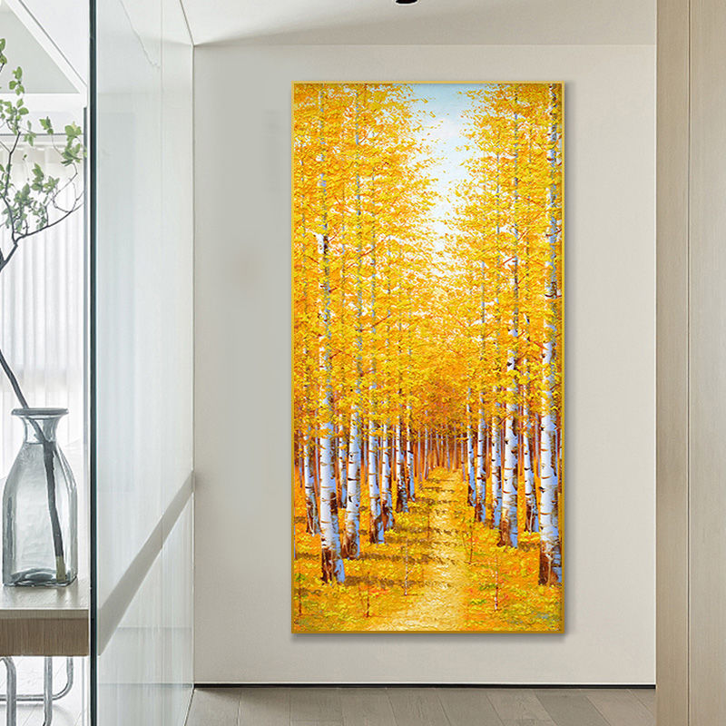 高货手工装饰画砂岩油画方形款客厅卧室餐厅挂画简约黄金树80160图片