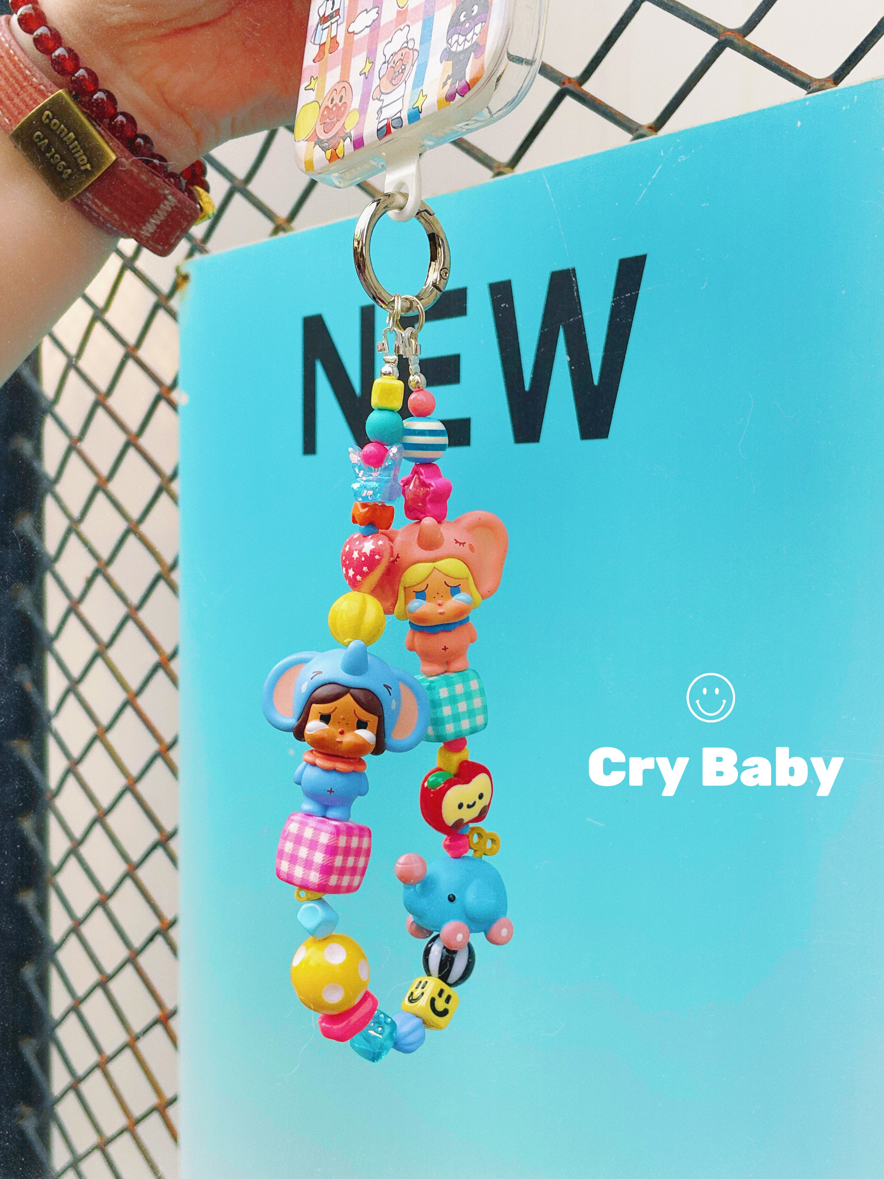泰国限定*黑皮大象哭娃y2k辣妹多巴胺可爱串珠手机链包包挂件礼物