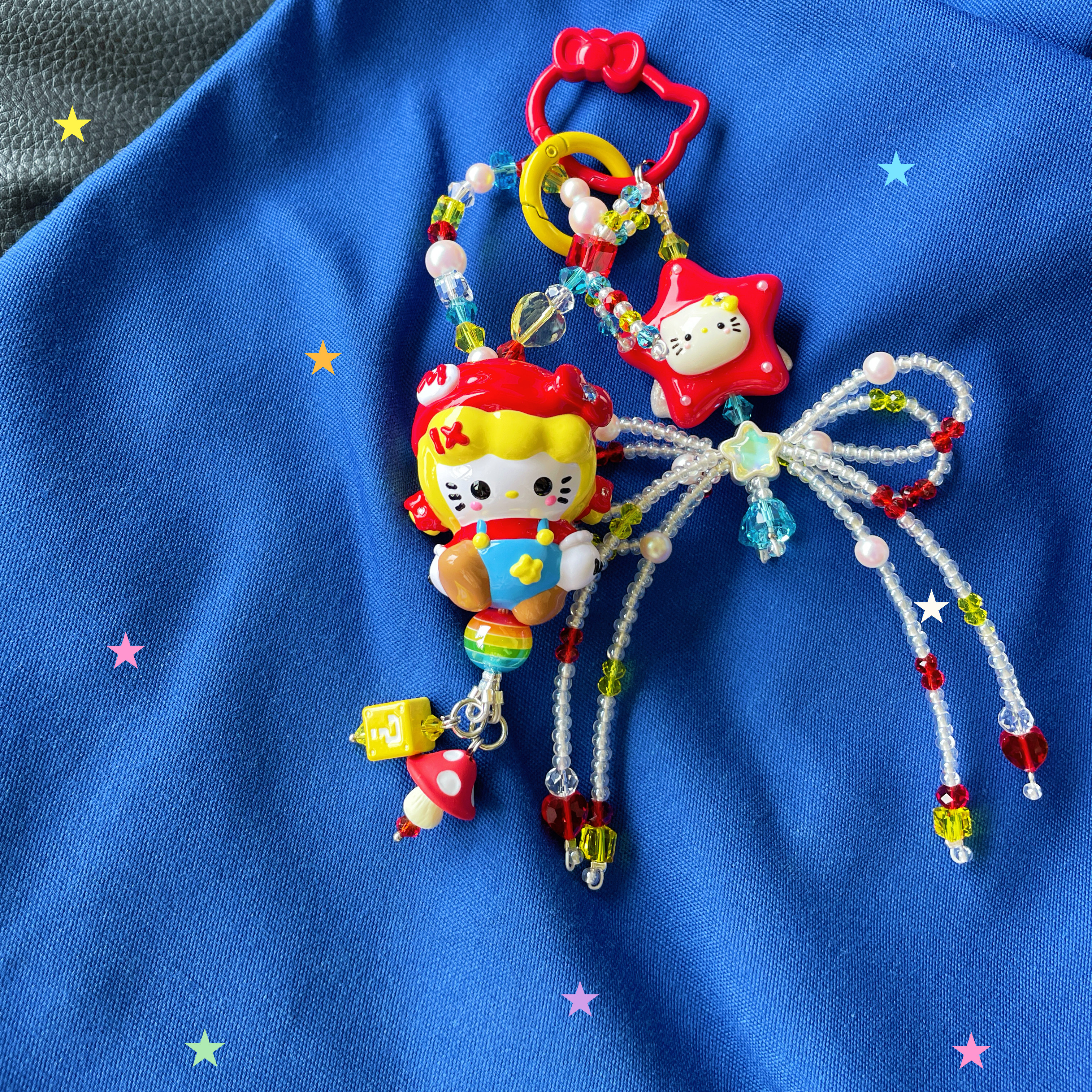 手捏彩绘超级玛丽Hellokitty串珠可爱手机链包包挂件创意礼物