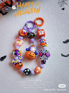 泡泡玛特万圣节skullpanda 手绘珠南瓜幽灵串珠手机链挂件包邮