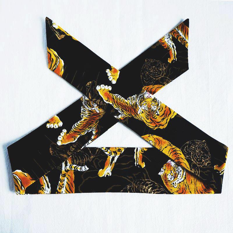 手工原创印花烫金老虎兔耳朵自拧铁丝发带发箍旅行男女款头饰发饰