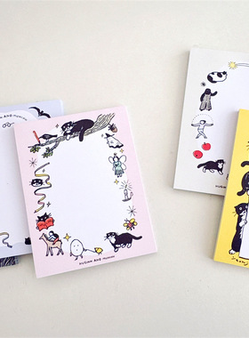 韩国huginn同款猫猫便签本黑猫卡通可爱手绘画手账ins风便签本
