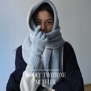 ins爆款 rockfish 保暖厚实撞色边手套围巾套装 冬季 韩国