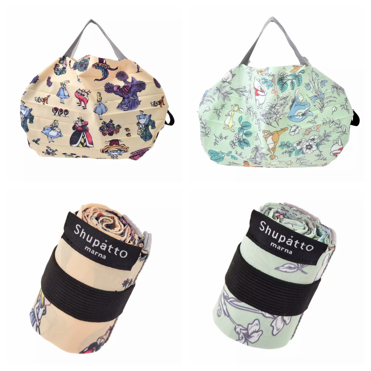 日本小熊维尼爱丽丝快速折叠收纳环保袋购物袋手提包野餐包