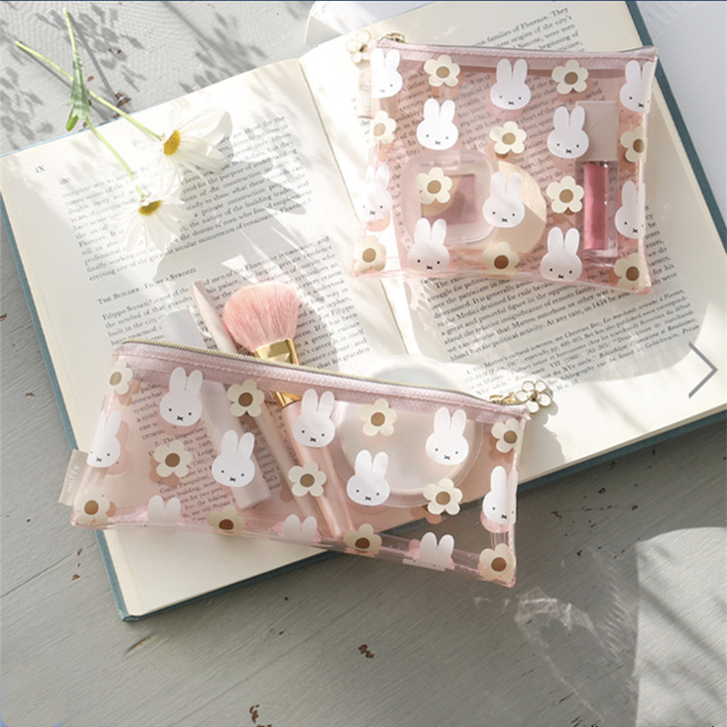 日系可爱米菲兔miffy花朵pvc透明印花笔袋化妆包口红包ins