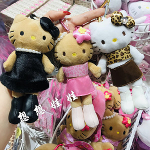 现货日本三丽鸥长腿hello kitty长腿黑豹纹毛绒公仔挂件娃娃包挂