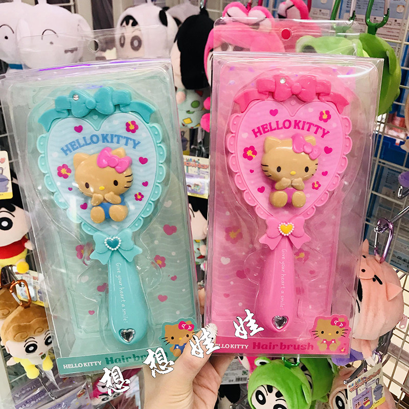 现货日本三丽鸥hello kitty黑皮爱心蝴蝶结发梳化妆梳梳子气垫梳