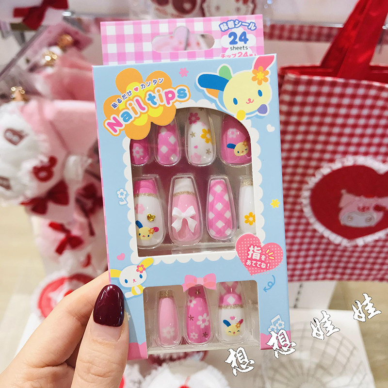 日本三丽鸥sanrio花小兔3D立体可爱公仔穿戴甲指甲贴片美甲片甲片