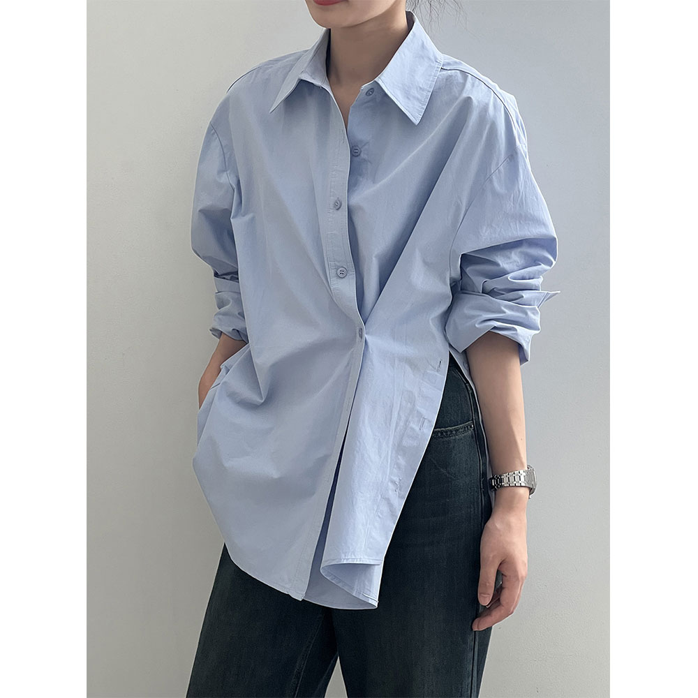 上衣长袖春秋侧开叉气质宽松斜扣