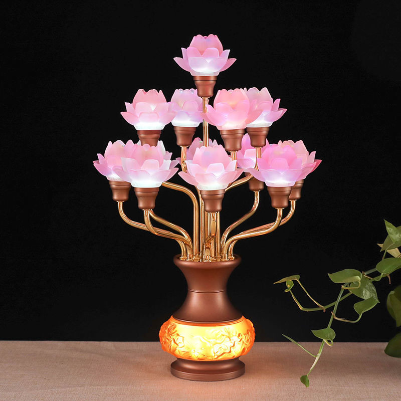 九品琉璃莲花灯佛供灯 led长明灯家用佛台观音灯七彩佛前灯祈福灯