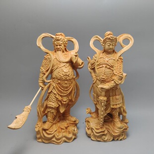 崖柏木雕刻关公伽蓝韦陀尊者菩萨摆件左右护法门神供奉家居装饰品