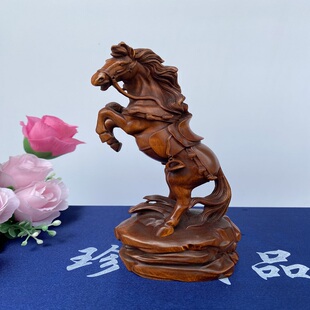 小叶黄杨木生肖马骏马奔腾摆件家居办公室装饰品实木工艺品