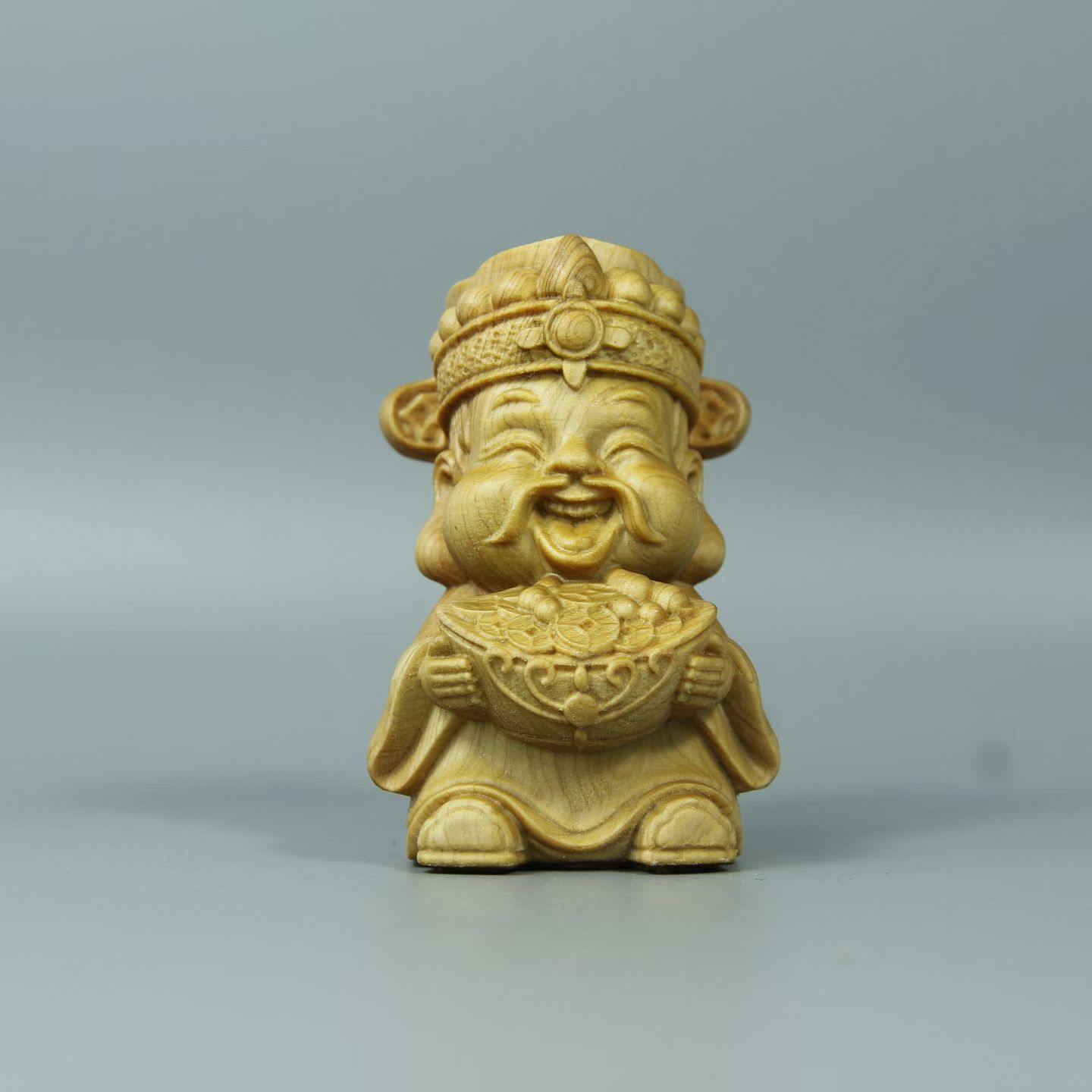 崖柏财神爷木雕招财进宝神像摆件手把件实木雕刻中式家居装饰品
