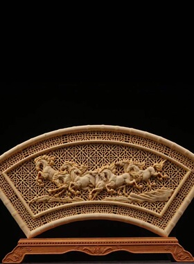 桧木雕刻年年有余大展宏图八仙过海扇形摆件家居装饰工艺品中国风