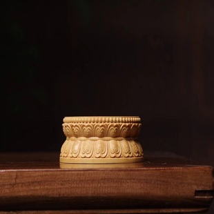 小叶黄杨木雕刻莲花底座圆形原木实木实心站立坐佛像加高托架台垫