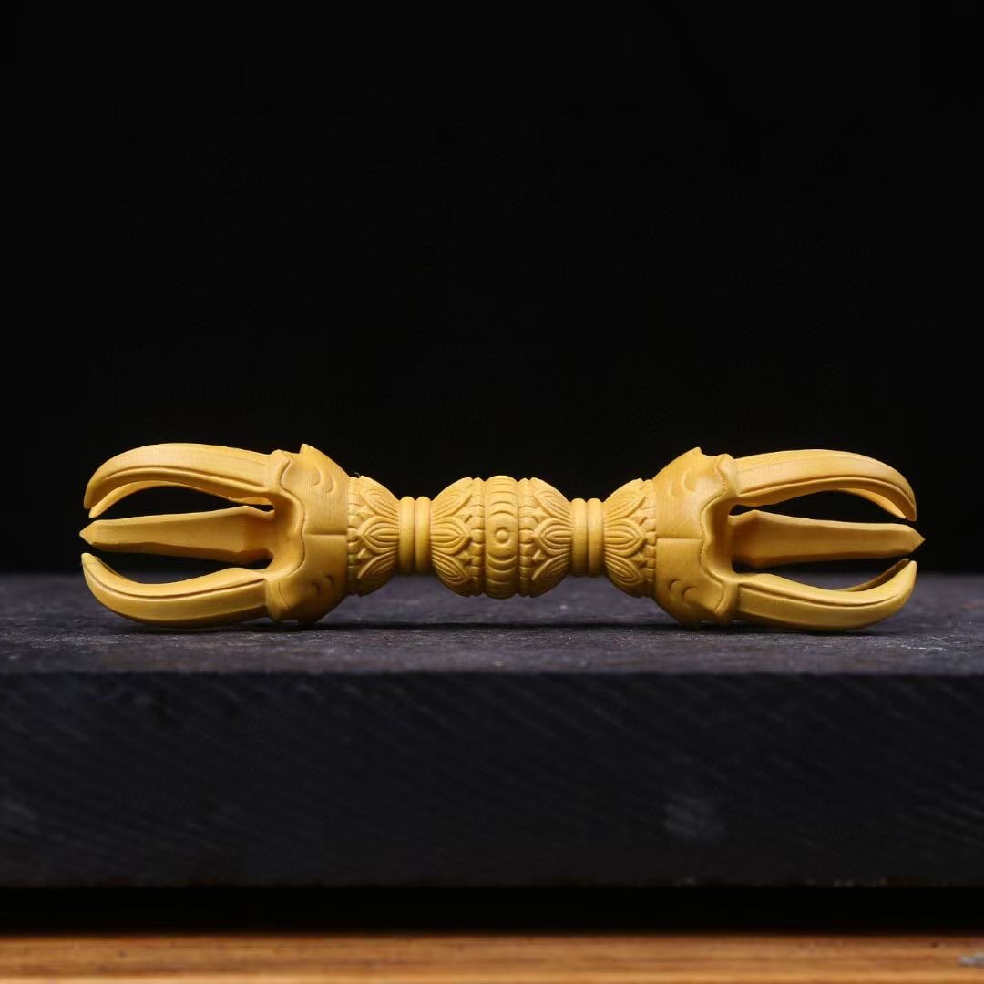 黄杨木金刚杵法器实木雕刻莲花藏式降魔杵佛堂家用摆件