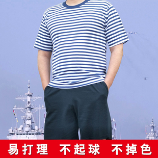 夏季 海魂衫 套装 运动服条纹圆领上衣t恤男 体能训练服短袖 速干短裤