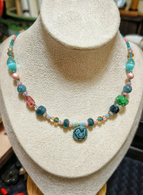 精致小众手工纯S925银进口琉璃绿色系列FGB米珠简约项链