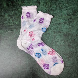 花边女袜春夏薄款 中筒袜女文艺范袜子女白色松口袜 网眼透气个性