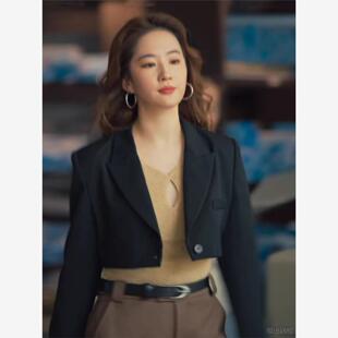 香港玫瑰的故事黄亦玫刘亦菲同款黑色短款西装外套女休闲气质西服
