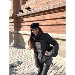 新款【垦丁大道】羽绒服女冬季白鸭绒覆古立领灰色短款外套女