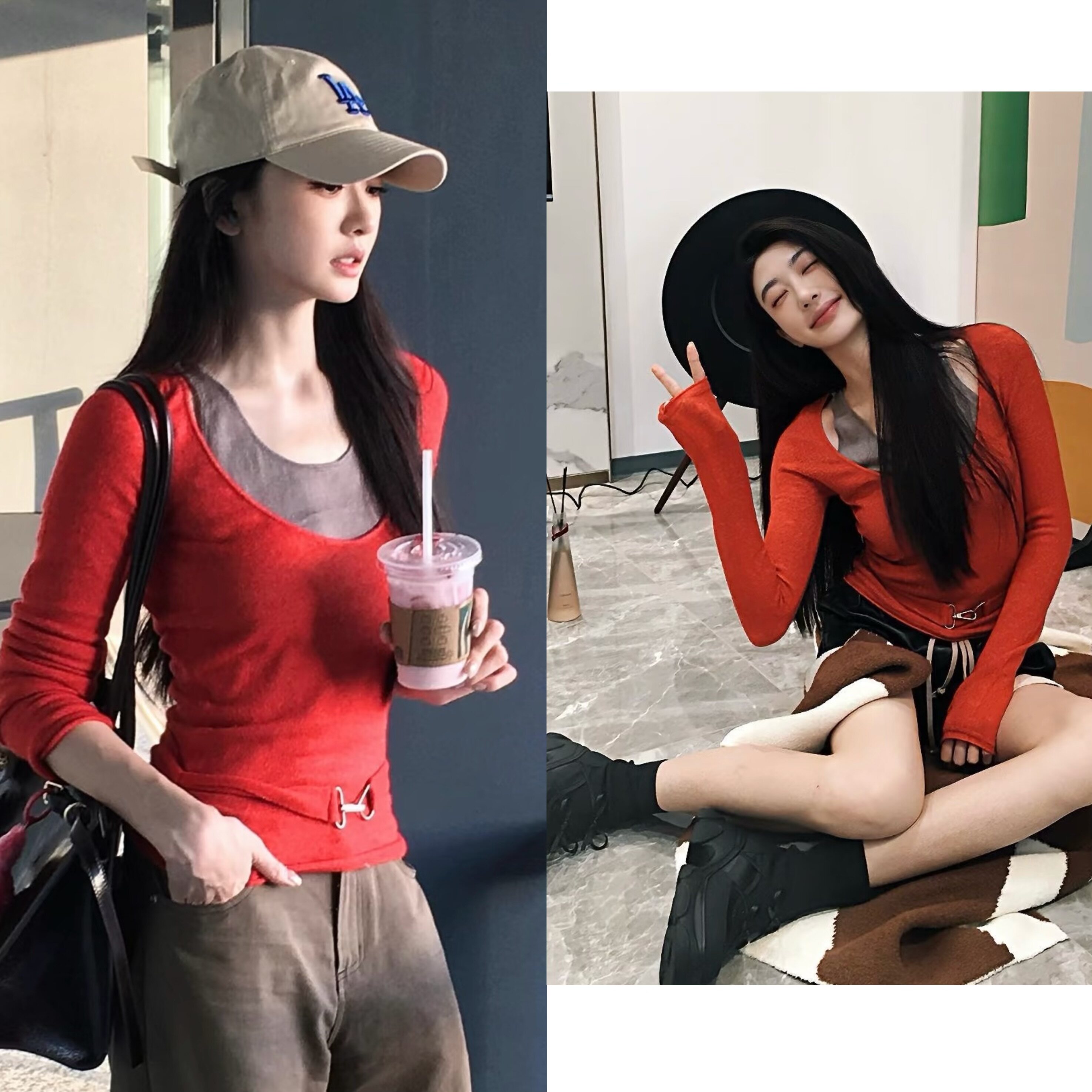 孙乐言同款件钩扣秋冬腰显瘦长袖打衫衣假两针织衫收底上女潮