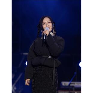 新款【官方首发】张韶涵演唱会同款冬季圆领黑色羽绒服小个子加女