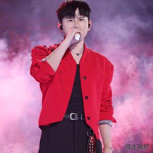 25张杰同款红色短款重工钉珠外套男中式韩版高级感痞帅休闲夹克女