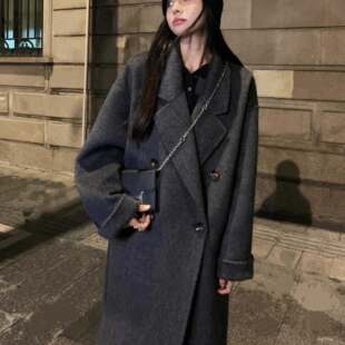 25碳黑色双面羊绒大衣女2025新款巨好看羊毛呢子外套冬韩系宽女潮