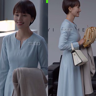 袁泉同款连衣裙女夏 时尚淑女通勤OL白领礼服裙A字亲收腰显瘦遮夏