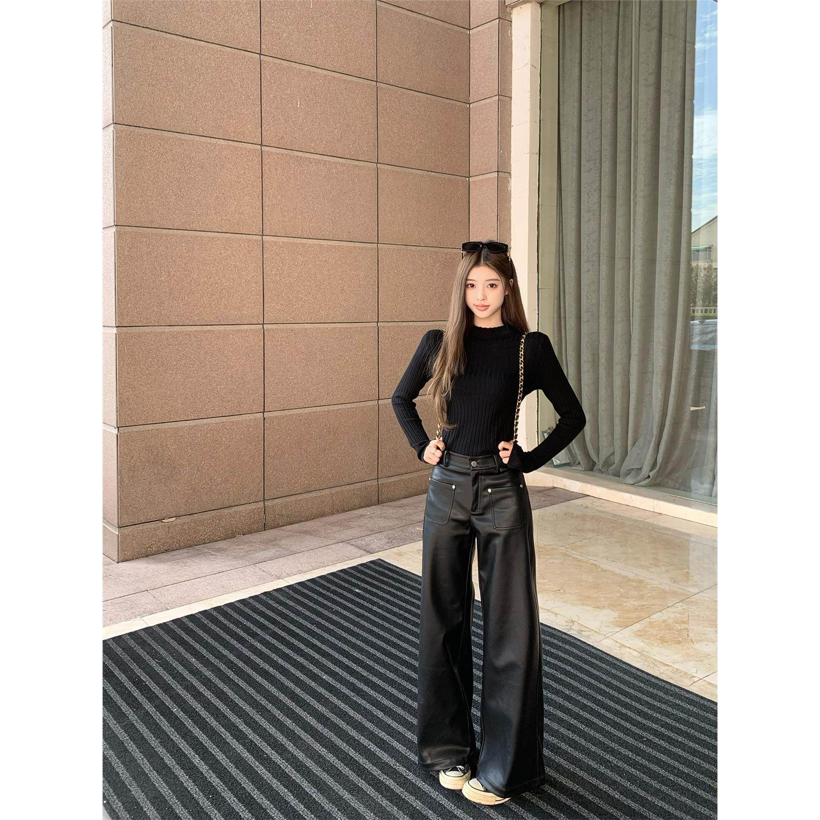 新款【约克街区】pu皮裤女秋冬宽松显瘦中高腰休闲直筒长裤女,女装/女士精品,休闲裤,淘宝优惠券,粉丝福利购,淘宝优惠卷