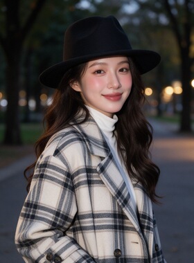 2026年秋季复古西部牛仔帽男女通用秋冬保暖显脸小百搭毛呢宽檐帽
