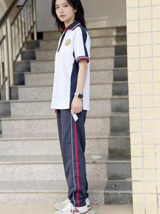 东莞理工学校职业高中校服夏季短袖短裤秋长裤棉质校服