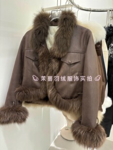 2025冬季新款狐狸毛羽绒短外套女高端鹅绒棕咖色麂皮皮草