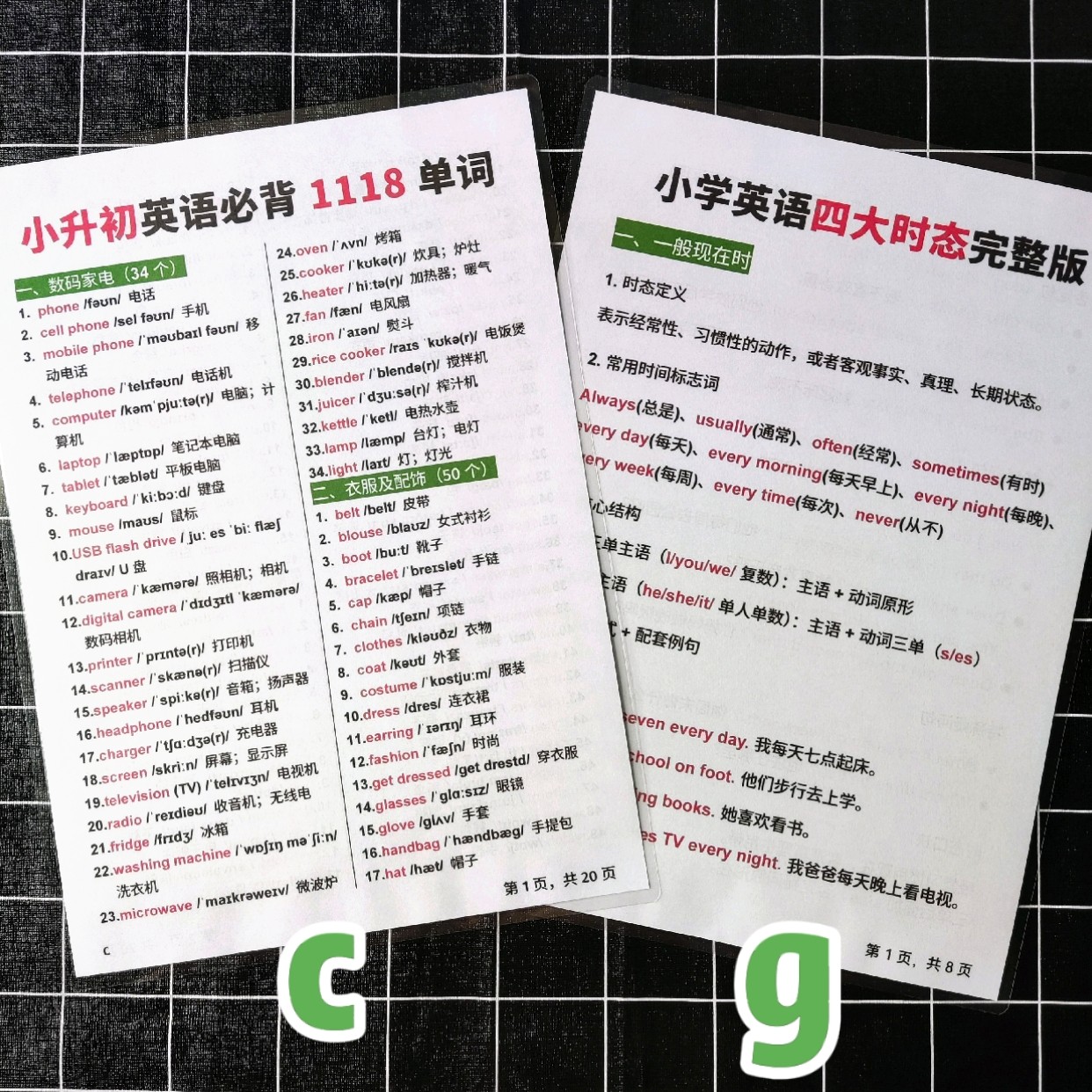 小学升初中英语必背1118单词时态语法知识点汇总资料塑封卡片闪卡