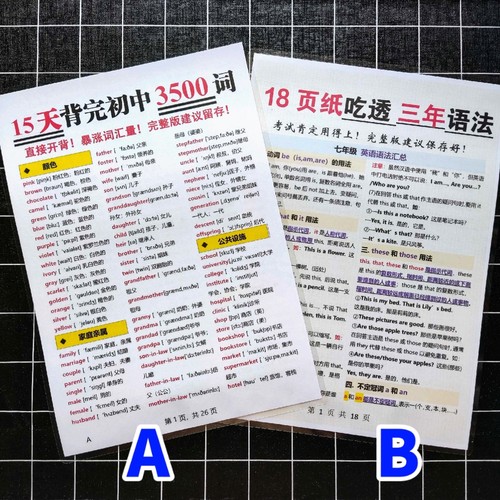 18页吃透初中三年英语语法3500个单词汇总复习全套A4塑封学习卡片